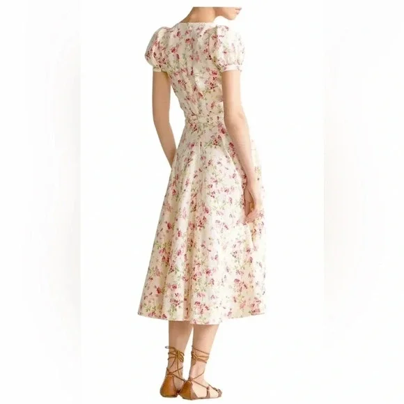 NWT POLO Ralph Lauren Linen Floral Sweet Pea Garden Party Midi Dress Size 12